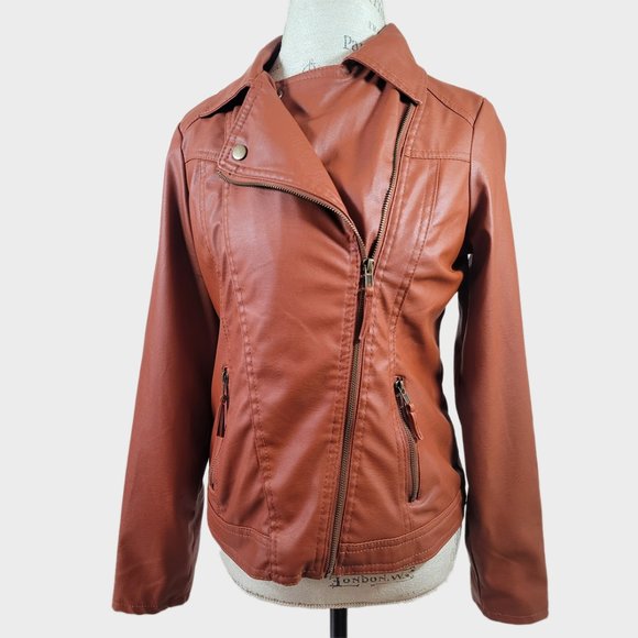 Miss Lili Faux Leather Orange Jacket - Size Small - Picture 6 of 11